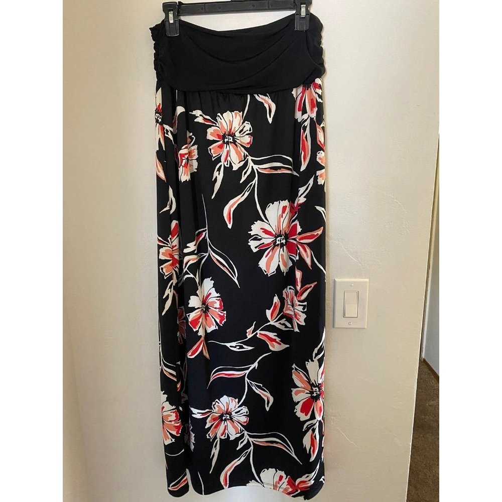 AGB Black Floral Long Skirt